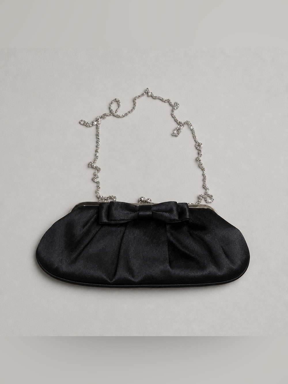 Vintage Sasha New York Black Satin Evening Clutch with Chain